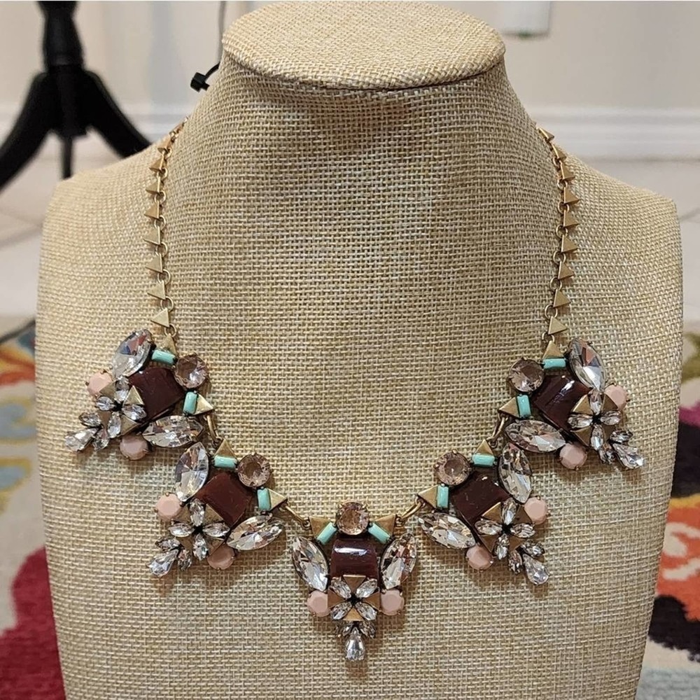 J. Crew aqua, maroon, and peach jeweled statement necklace new!!!โ